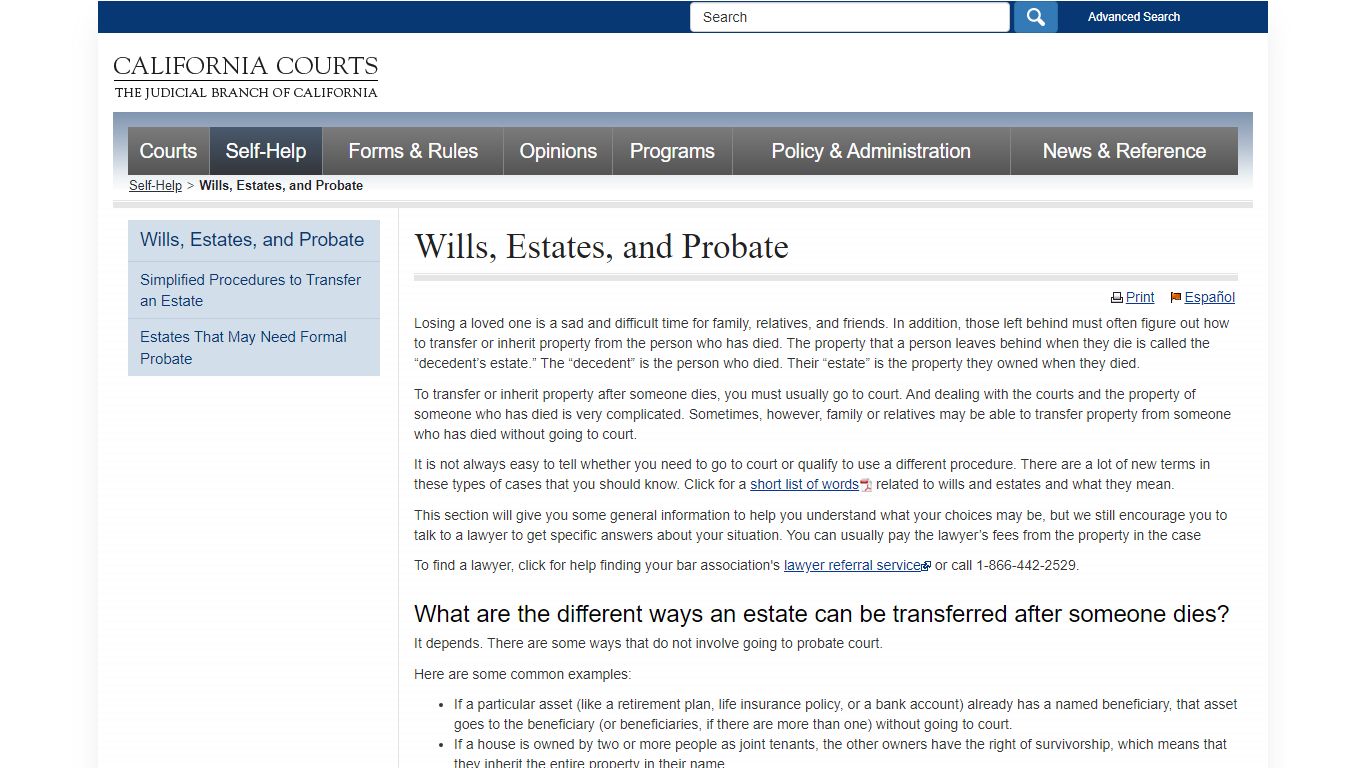 Wills, Estates, and Probate - probate_selfhelp